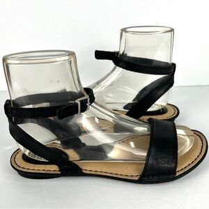B.Ø.C. Leather Ankle Strap Flat Sandals size 7 Black Summer Comfy Festival